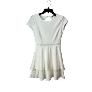 B. Darlin Juniors' tiered crochet-trim fit & flare mini dress in white size 3/4